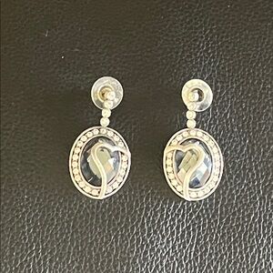Chic Rhinestone Silver Oval Earrings